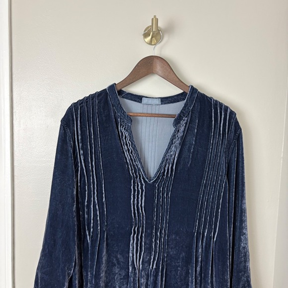 CP Shades Regina Blue Crushed Velvet Pintucked Tunic Dress Lagenlook Size L - Picture 3 of 9
